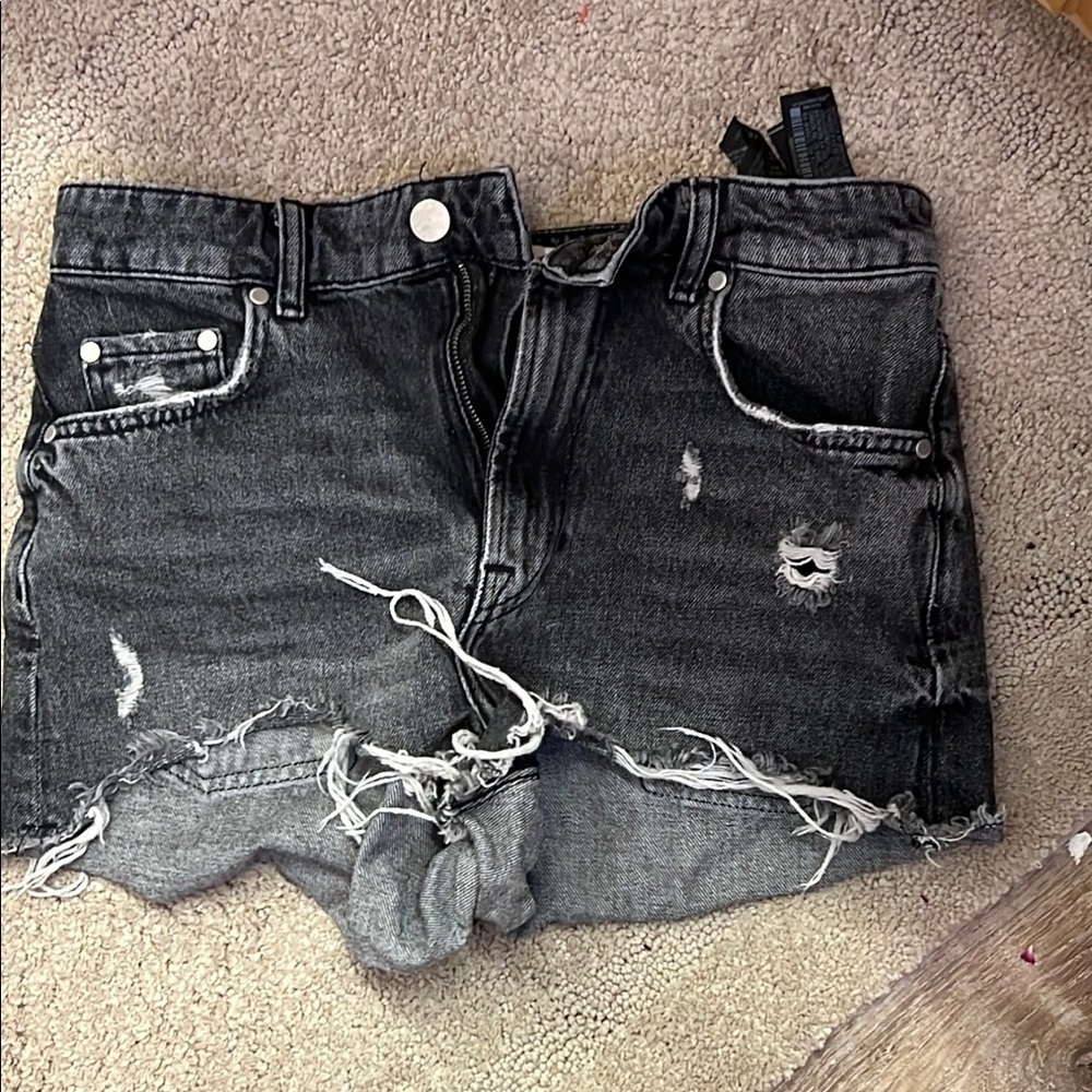Zara Black Distressed Jean Shorts